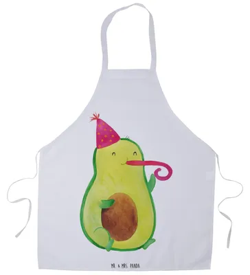 Produktbild von Mr. & Mrs. Panda Küchenschürze Avocado Feier - Weiß - Geschenk, Tröte, Koch Schürze, Kochschürze, Gute Laune, Küchenzubehör, Geburtstag, Grillschürze, Party