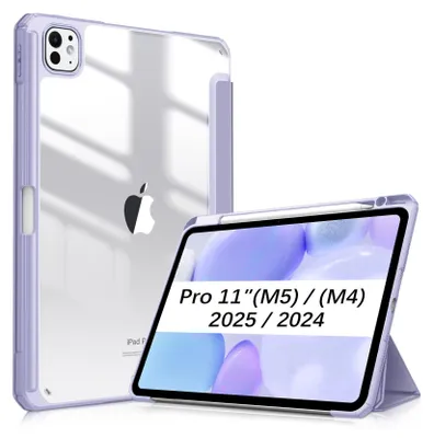 Produktbild von Fintie Hybrid Hülle für iPad Pro 11 Zoll (M5/M4) 2025/2024 mit Stifthalter - Stoßfeste Schutzhülle Case mit transparenter Hartschale auf der Rückseite, Violett