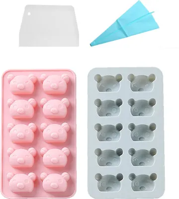 Obrázek produktu pro 2 kusy 10 plísní Prasečí formy, čokoládové gumové formy, nepřilnavé silikonové formy na pečení pro výrobu kostek ledu, želé, čokolády, mýdla, cukrovinek, s potrubím a škrabkou