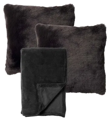 Produktbild von Dutch Decor SPARSET - 3-teilig - Zaya & Harvey - 2 Dekokissen 45x45 cm - 1 Wohndecke 150x200 cm - Schwarz
