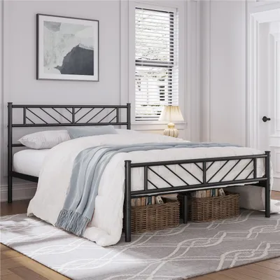 Produktbild von Yaheetech Metallbett Minimalistischer Bettrahmen mit Kopfteil Gästebett mit Lattenrost für Schlafzimmer Gästezimmer 32cm Höhe unter dem Bett 140 x 200 cm Schwarz