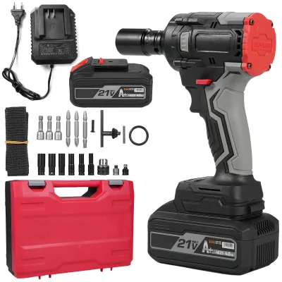Obrázek produktu pro 21V akumulátorový rázový utahovák 350 Nm 1/2" bezkartáčový rázový utahovák s plynulou regulací otáček, baterie 2*4Ah, 17dílné příslušenství