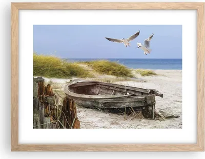 Produktbild von Gerahmtes Poster - Rahmen in heller Eiche - Strand Möwen £ódŸ - 40x30 cm - Wand Bild - Wanddeko - Wandbilder - Wandposter - Bilderrahmen - Bilder - Kunstdruck - Wandbild - P2NAA40x30-4170