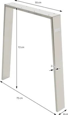 Obrázek produktu pro ML-Design sada 2 noh stolu Loft, 75x72 cm, stříbrná, profil 8x2cm, z nerezové oceli, průmyslový design, tvar U, kovový rám stolu scandic