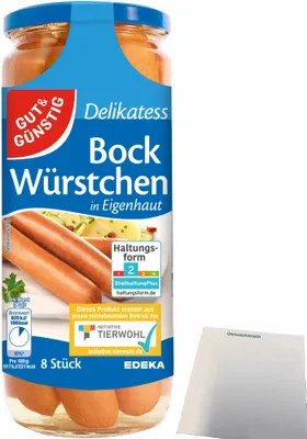 Produktbild von Gut & Günstig Bockwürstchen in Eigenhaut Spitzenqualität (8 Stück 720g ATG) + usy Block