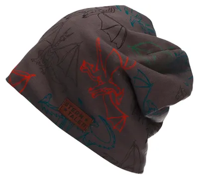 Productafbeelding van Sterntaler jongensmuts, slouch model, met drakenprint, kleur: asfaltgrijs, maat: 53 EU