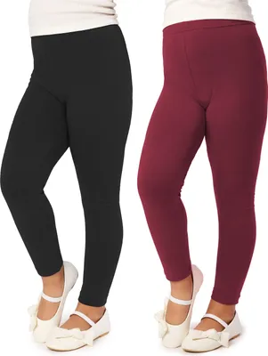 Produktbild von Merry Style Mädchen Lange Leggings aus Viskose 2 Pack MS10-130 (Schwarz/Weinrot (2Pack), 152 cm)