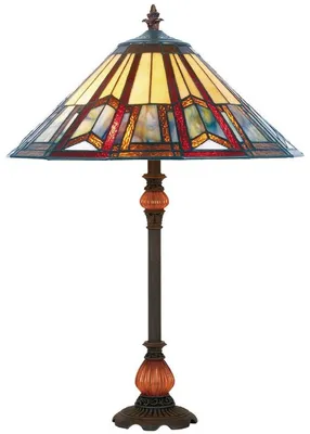 Produktbild von Casa Padrino Luxus Tiffany Tischleuchte Mehrfarbig / Orange / Braun Ø 40 x H. 66 cm - Elegante Schreibtischleuchte mit Barock Lampenfuß - Tiffany Leuchten
