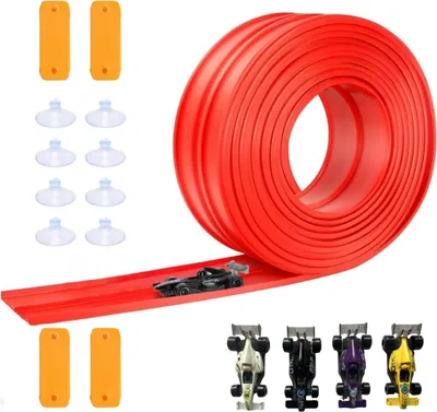 Produktbild von OKWISH Spielfahrzeuge, DIY Gummibahn Autorennspielzeug, 5 Meter Inertial-Rennstrecke für Kinder, Flexibel, Kreativ & Einfach Zusammenzubauen, Geschenkidee für Jungen & Mädchen, Rot