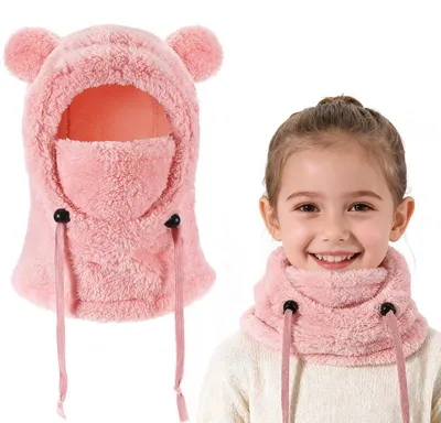 Immagine prodotto di Cappuccio termico in pile per bambini, marca Kinder, adatto per età 3-10 anni, colore rosa, regolabile, antivento e caldo