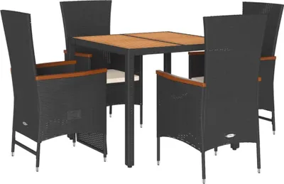 Obrázek produktu pro vidaXL 5dílný zahradní jídelní set s polštáři Black Poly Rattan