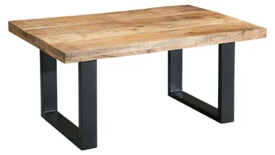 Image de Table basse LODEN 100 cm en bois massif de manguier et métal noir – style industriel
