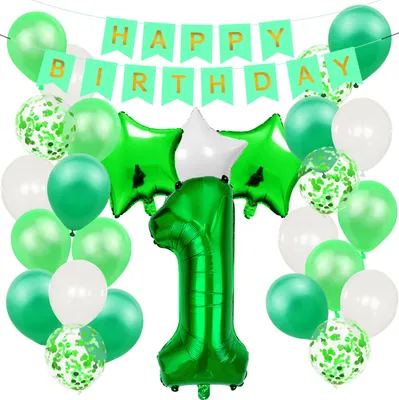 Produktbild von Oblique Unique 1. Geburtstag Party Deko Set - Happy Birthday Girlande + Zahl 1 Ballon + Konfetti Luftballons + Sterne