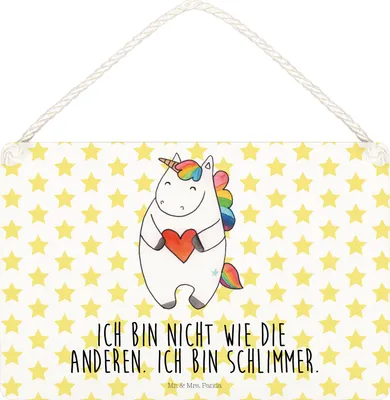Produktbild von Mr. & Mrs. Panda Schild Einhorn Herz DIN A5 - Weiß - Geschenk, Wandbild Holz, holzbild, kleine aufmerksamkeit, Einhörner, Unicorn, sprüche, Freundin, Anders, Türschild