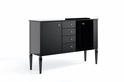 Produktbild von PREMIUM Kommode KASTYLIA 200 cm Schwarz Hochglanz mit Türen und Schubladen HANDGEMACHT