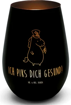 Produktbild von Mr. & Mrs. Panda Teelichthalter Glas Einhorn Krankenschwester - Schwarz - Geschenk, Outdoor Windlicht, Krankenhaus, Unicorn, Krankenpflegerin, Krankenpfleger, Laterne