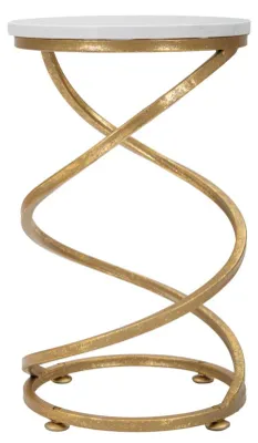 Immagine prodotto di Tavolino laterale Mauro Ferretti, design a spirale, marmo, diametro 27,5 x 47,5 cm, finitura oro e bianco