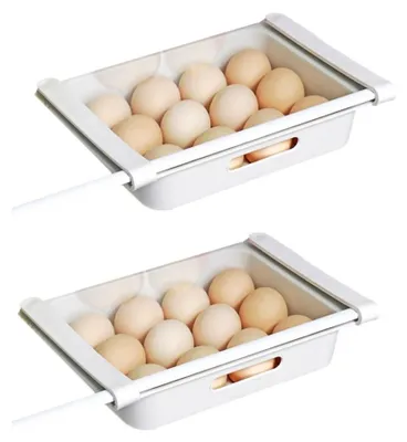 Produktbild von 2er Pack Eierbehälter für Kühlschrank Eierablage Kühlschrank Organizer für 12 Eier 26x18x5cm Zusatz Eiereinsatz Schublade für den Kühlschrank Obst Aufbewahrungsbox Kühlfach Auszugsschale transparent