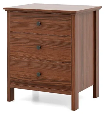 Produktbild von Nachtkommode, Beistelltisch, Nachttisch mit 3 Schubladen, Sofatisch für Schlafzimmer und Wohnzimmer (Walnuss/Schwarz)