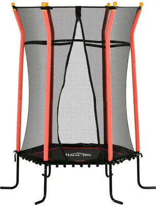 Produktbild von Kinder Trampolin Ø163,5 cm, Indoor Trampolin mit Sicherheitsnetz Randabdeckung Gummiseil, Kindertrampolin bis 50 kg, für Kinder 3-10 Jahre Rot