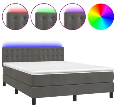 Produktbild von vidaXL Boxspringbett mit Matratze & LED Dunkelgrau 140x200 cm Samt