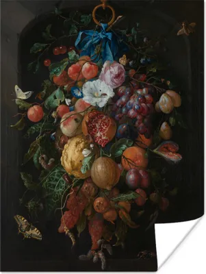 Produktbild von MuchoWow® Poster Früchte und Blumen - Gemälde von Jan Davidsz. de Heem 60x80 cm - Schlafzimmer Dekoration