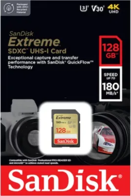 Produktbild von SanDisk Extreme SDXC       128GB UHS-I C10 U3 V30