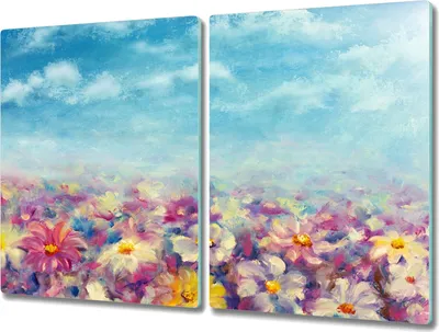 Produktbild von Coloray Schneidebrett Herdabdeckplatte 2x40x52 cm Kochplattenabdeckung Hackbrett Küchenbrett - Blumen Wiese Himmel