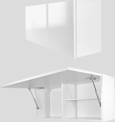 Produktbild von Milionmeblicom Badezimmerschrank Laura Hängeschrank Badezimmermöbel Klappbarer Badezimmer Wandschrank Teleskopöffnung Weiß Glänzend 30 x 90 x 23 cm