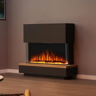 Produktbild von Garlivo Elektrokamin 'Napoli 36 Schwarz/ Eiche ' | LED Standkamin in weiss mit Heizung (1500 W) | HxBxT: 100x111x35cm