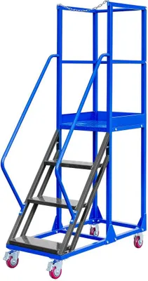 Zdjęcie produktu dla Drabina magazynowa podest przejezdna platforma 4 stopnie Mega-M STANDARD 100 cm