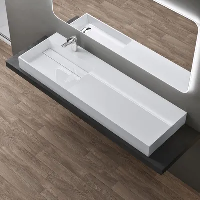 Immagine prodotto di doporro Lavabo Bagno Sospeso Lavabo da Appoggio Rettangolare in Marmo Resina Bianco Lucido, Vasca a Sinistra 150x48x13 cm con 1 Foro Rubinetto e Piletta Scarico, Colossum12