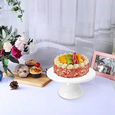 Image de Présentoir à gâteaux rond en porcelaine, blanc, 25 cm, pour la décoration