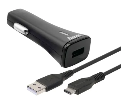 Produktbild von Hama USB Typ C Kfz - Schnell Ladegerät Set Typ-C 18W/ 2A Schwarz Adaptive Tech