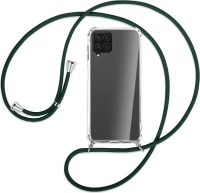 Produktbild von Handykette Backcover-Schutzhülle mit Band (Metall silberfarben) für Samsung Galaxy A22 4G (A225) - dunkelgrün