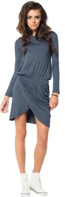 Produktbild von MiniKleid Überlappende Raffung Rundhals Langarm; Grafit/S/M 36/38