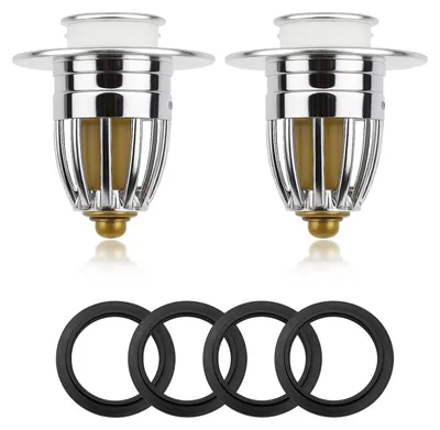 Image de Bouchons de vidange - Lot de 2 avec filtre intégré - Pour lavabo et baignoire - Mécanisme pop-up en acier inoxydable et en cuivre
