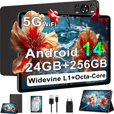 miit 24 GB RAM + 256 GB ROM/TF 1 TB, Octa-Core 2,0 GHz, GMS, 8000 mAh, Widevine L1, 5 MP + 13 MP, 5G WiFi, BT 5.0, Face ID, GPS, Tablet mit Hülle