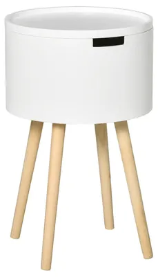 Obrázek produktu pro Boční stolek – noční stolek – odnímatelná deska o průměru 38 cm – výška 63 cm – dřevěná konstrukce – vhodný do obývacího pokoje i ložnice – bílá barva