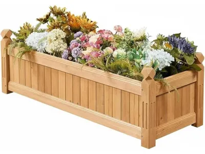 Produktbild von Hochbeet aus Holz - Rechteckiger Pflanzkasten - 100×40×35 cm - Für Außenbereich - Gemüse & Blumen - Holzfarbe