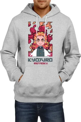 Obrázek produktu pro Pánská Mikina S Kapucí Japan Anime Manga Demon Anime Slayer Kyojuro Rengoku 06 Hashira, Man L / Vřesově šedá