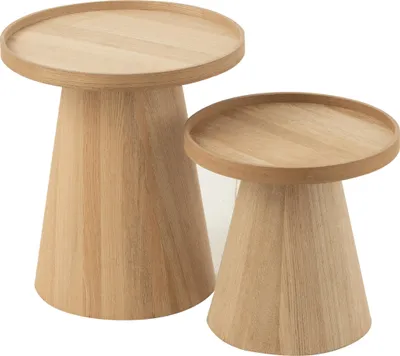 Produktbild von Set aus 2 runden Beistelltischen aus Naturholz