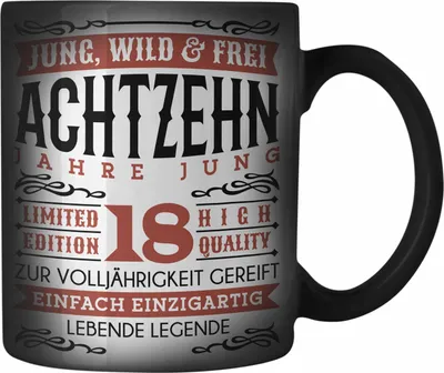Produktbild von Trendation - 18. Geburtstag Farbwechsel Zauber-Tasse Geschenk 18er Geschenkidee Mädchen Jungen Lustiger Spruch Legende (Schwarz)