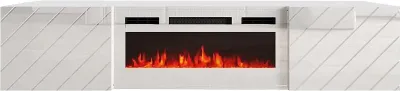 Produktbild von Fernsehschrank LUXE mit elektrischem Kamin Lowboard Unterschrank 2 Türen 183x37,5x34,5 cm Weiß/Weiß