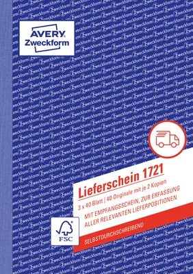 Obrázek produktu pro Avery Zweckform Lieferschein 1721 DIN A5 3x40Blatt - Bürokleinmaterial - A5