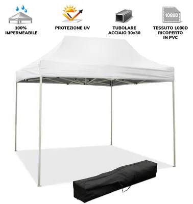 Immagine prodotto di Gazebo richiudibile pieghevole 3 X 2 Bianco ricoperto in PVC impermeabile