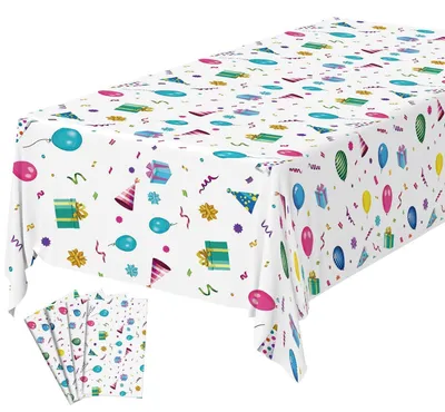 Productafbeelding van Tafelkleed, verjaardag, 4 stuks, waterdicht, plastic, 137 x 274 cm, met ballonmotief