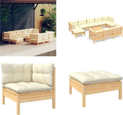 Produktbild von vidaXL 11 tlg. Garten Lounge Set mit Creme Kissen Massivholz Kiefer - Garten-Lounge-Set - Garten-Lounge-Sets - Gartenmöbel-Set - Gartenmöbel-Sets