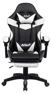 Immagine prodotto di Sedia da gaming ergonomica, rivestita in ecopelle bianco e nero, con poggiapiedi regolabile