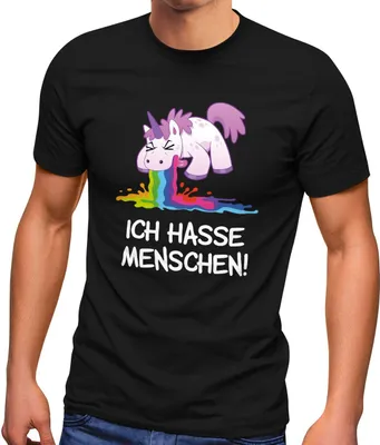 Produktbild von Herren T-Shirt Spruch Ich hasse Menschen kotzendes Einhorn Fun-Shirt Spruch lustig Moonworks® schwarz XL